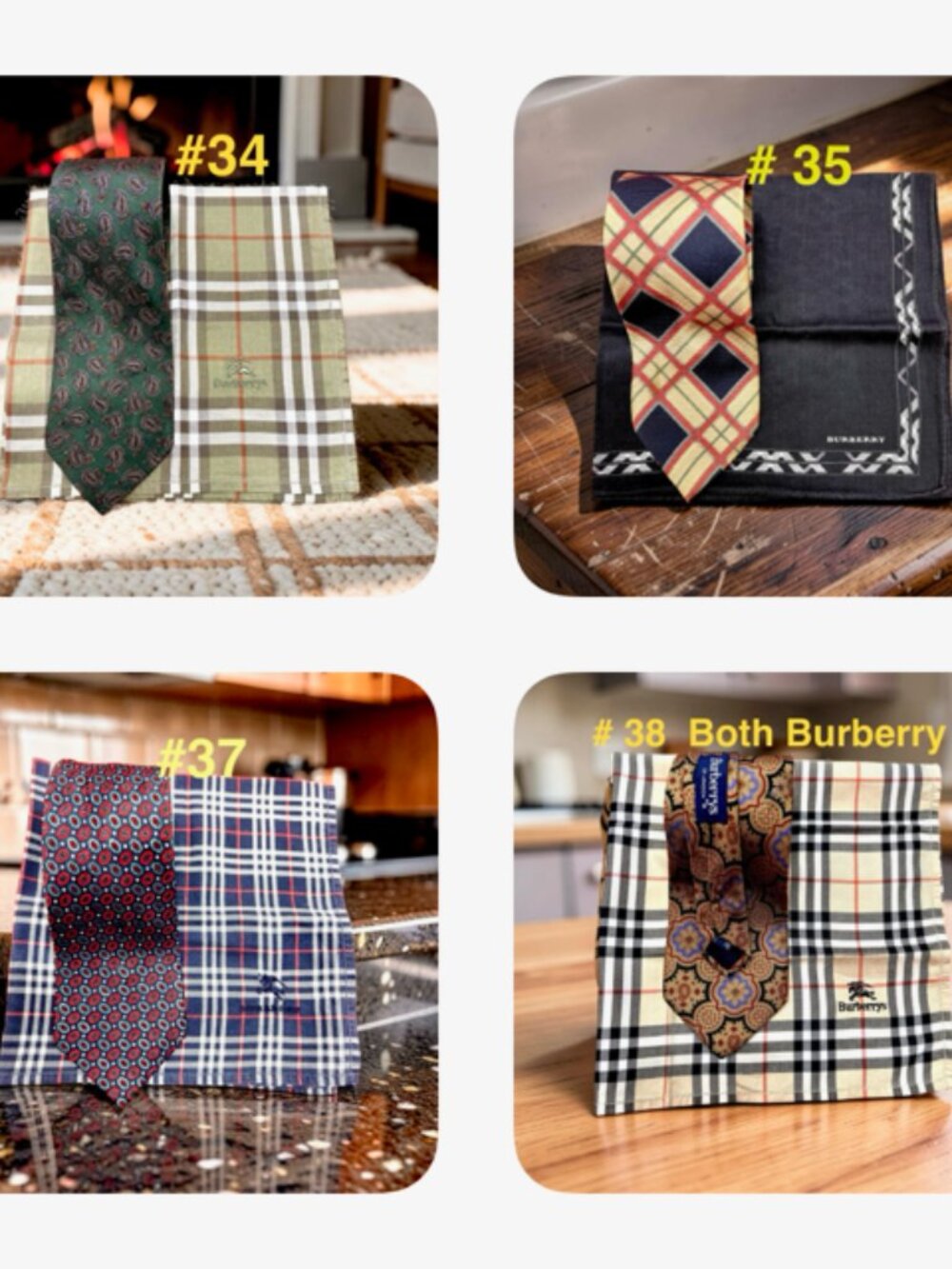 4 Set: BURBERRY  Necktie & Burberry  Handkerchiefs Nova Check, Stripe (Select 1)